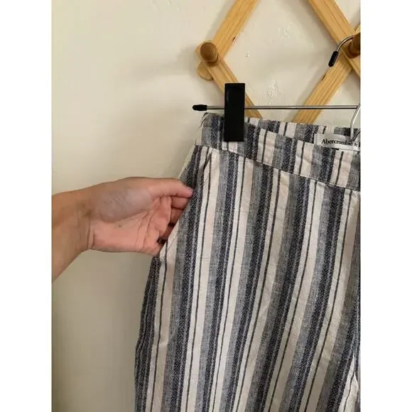 Abercrombie & Fitch Pants Women's 00 Wide leg Crop High Rise Blue Striped Linen - Picture 3 of 9